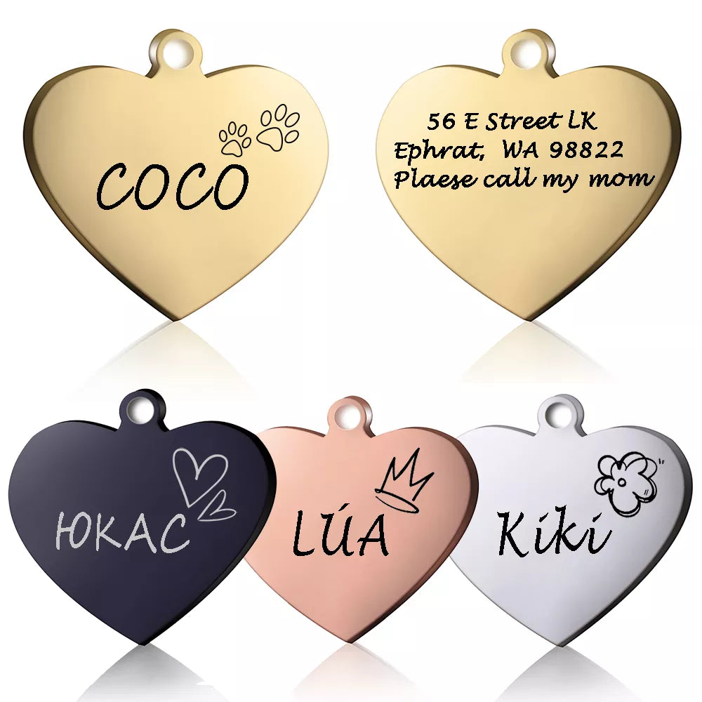 Dog / Cat Personalized ID Heart Tag Custom Personalized Collar Necklace