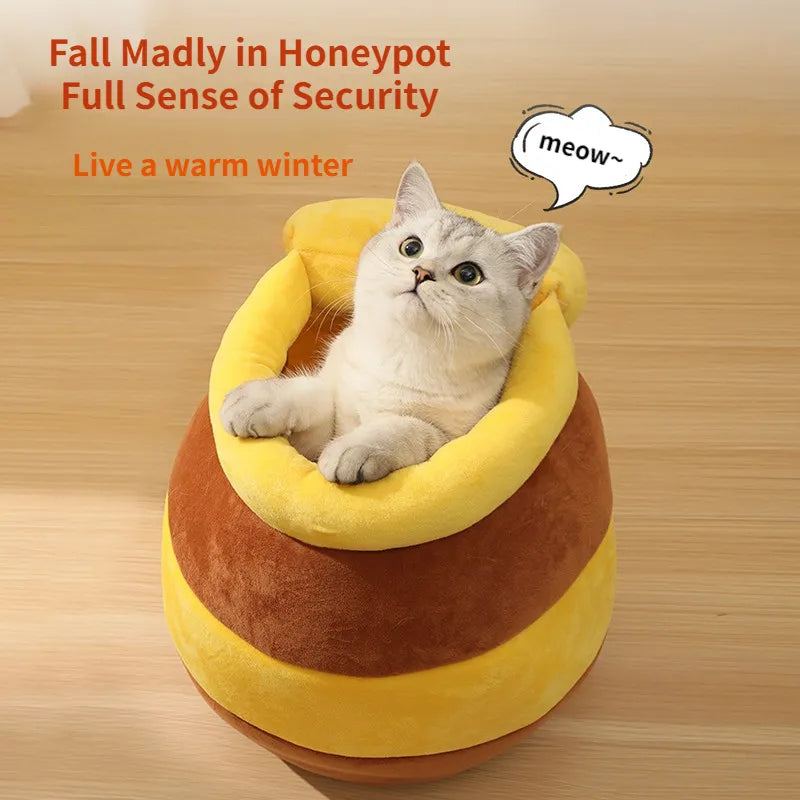 Plush Mat Cushion Basket Honey Jar Shape for Small Cat