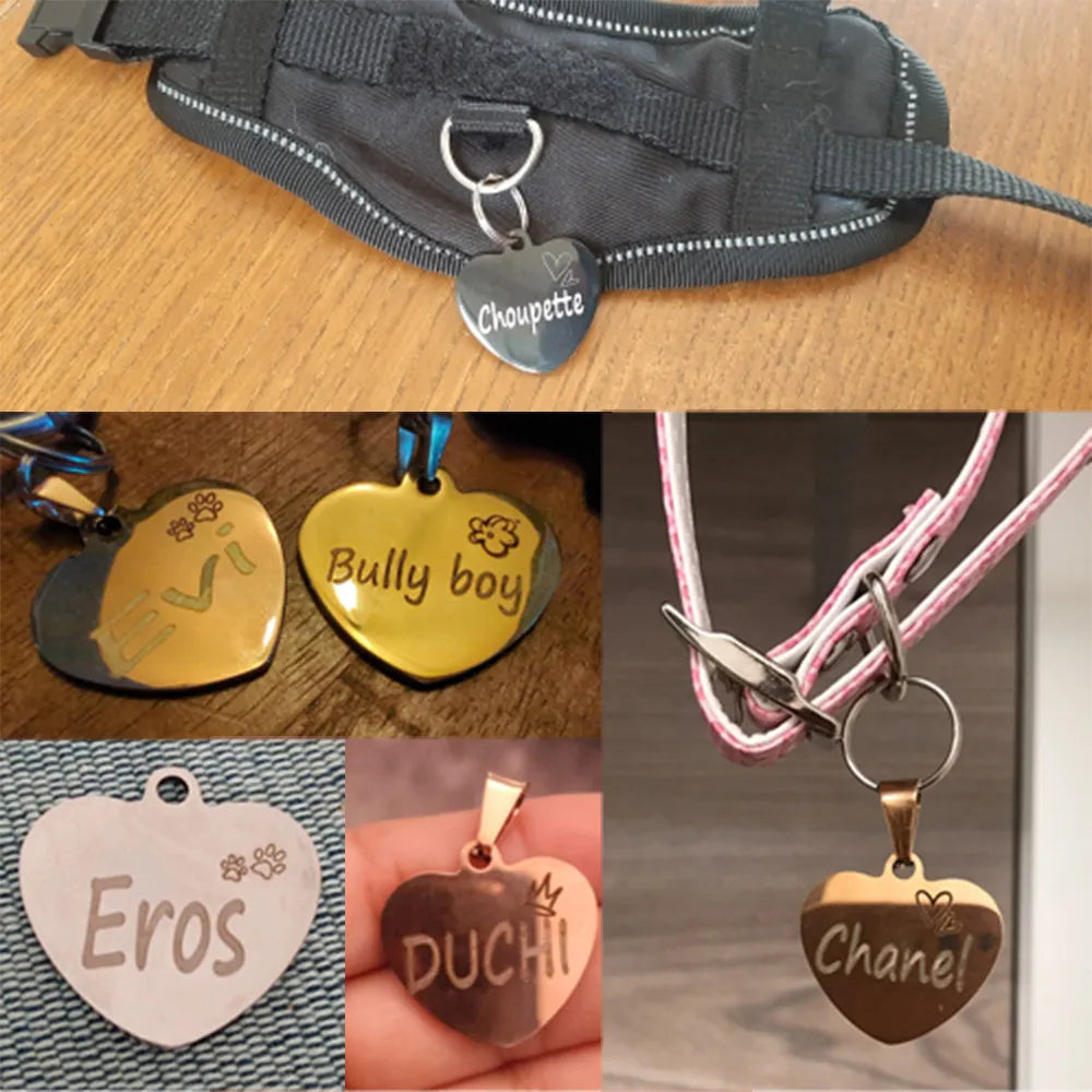 Dog / Cat Personalized ID Heart Tag Custom Personalized Collar Necklace