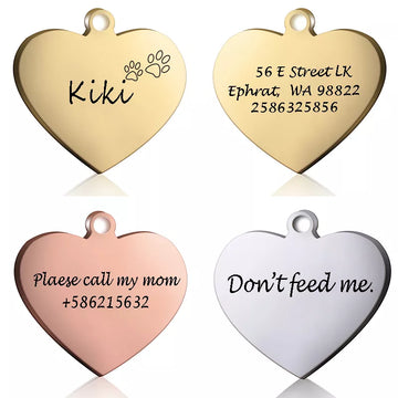 Dog / Cat Personalized ID Heart Tag Custom Personalized Collar Necklace