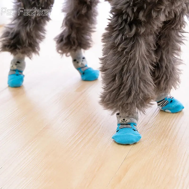 4Pcs Cute Pet Dog Socks with Print Anti-Slip