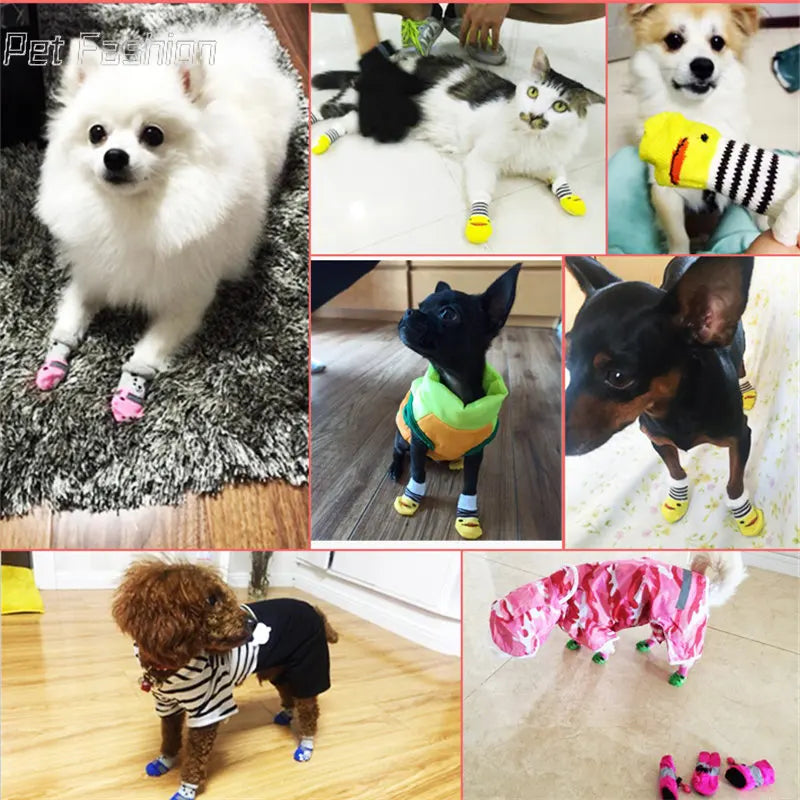 4Pcs Cute Pet Dog Socks with Print Anti-Slip