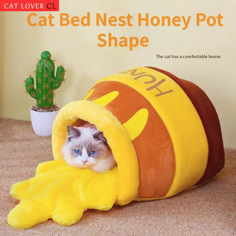 Plush Mat Cushion Basket Honey Jar Shape for Small Cat